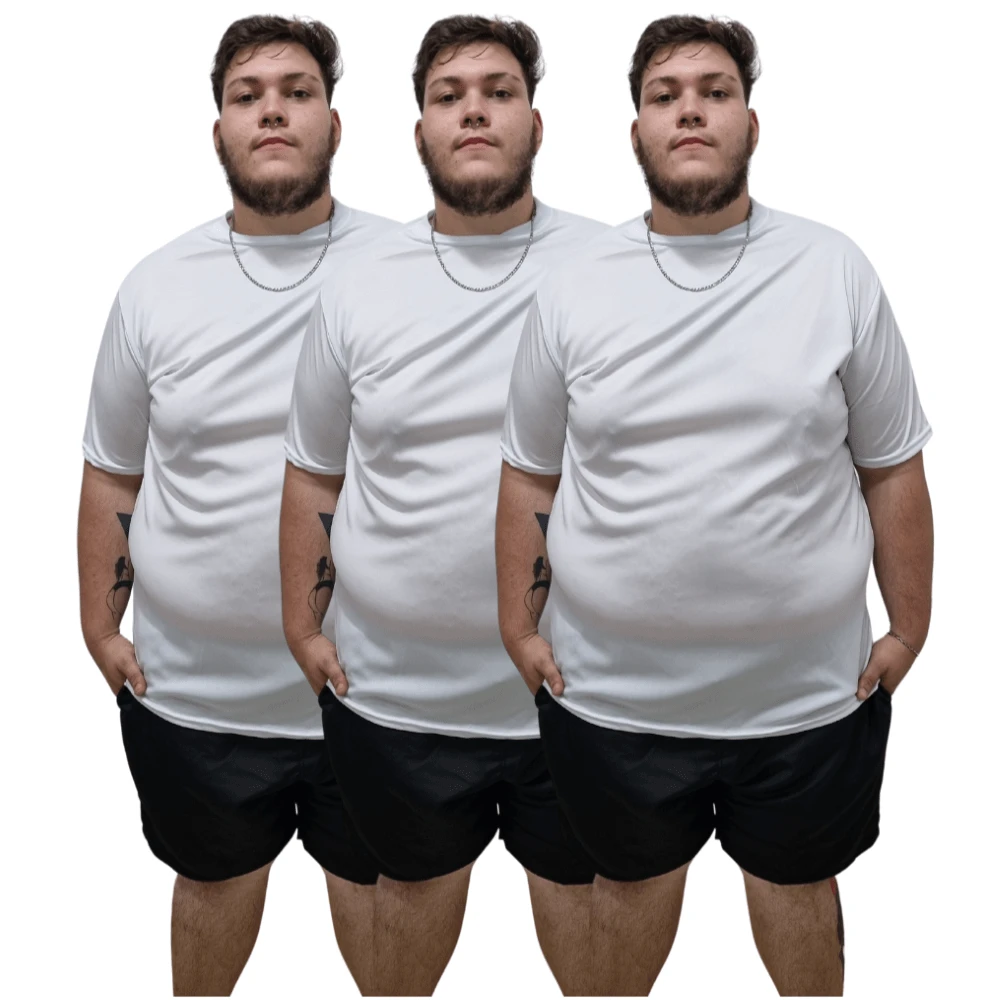 Kit 3 Plus Size Plain Dry Fit T-Shirts - 白色 - 查看 1