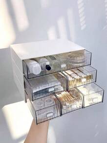 1pc Luxury Ins Style Desktop Storage Box, Office/Desk Organizer Drawer, Transparent Stacking Compartment Box