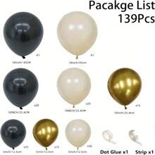 139 件黑色和金色气球花环拱门套件，新年快乐除夕气球派对白沙适用于生日毕业婚礼退休单身女郎周年纪念装饰品 - 彩色 - 查看 9