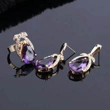 女士镀金紫锆石水晶非洲珠项链手链耳环戒指沙特珠宝套装派对新娘装饰