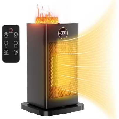 Heizlüfter Klein mit Befeuchtungsfunktion und Ambientelicht, 1500W Wärmt Schnell, Leise, 12 Std. Timer, 3 Modus, Kippschutz, Fernbedienung, Heizung Elektrisch für Räume Schlafzimmer Büro