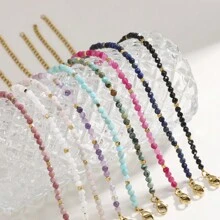 1 件简约 3 毫米刻面天然石珠可调节手链，方钠石、绿松石、紫水晶、天河石、月光石，适合日常佩戴和节日礼物 - 多色 - 查看 1