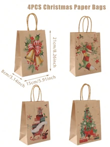 24 个圣诞礼品袋，8.27 英寸 X5.9 英寸 x3.15 英寸大号牛皮纸袋，带手柄圣诞礼品袋、圣诞袋、节日纸袋派对礼品袋圣诞纸质礼品袋 - 彩色 - 查看 14