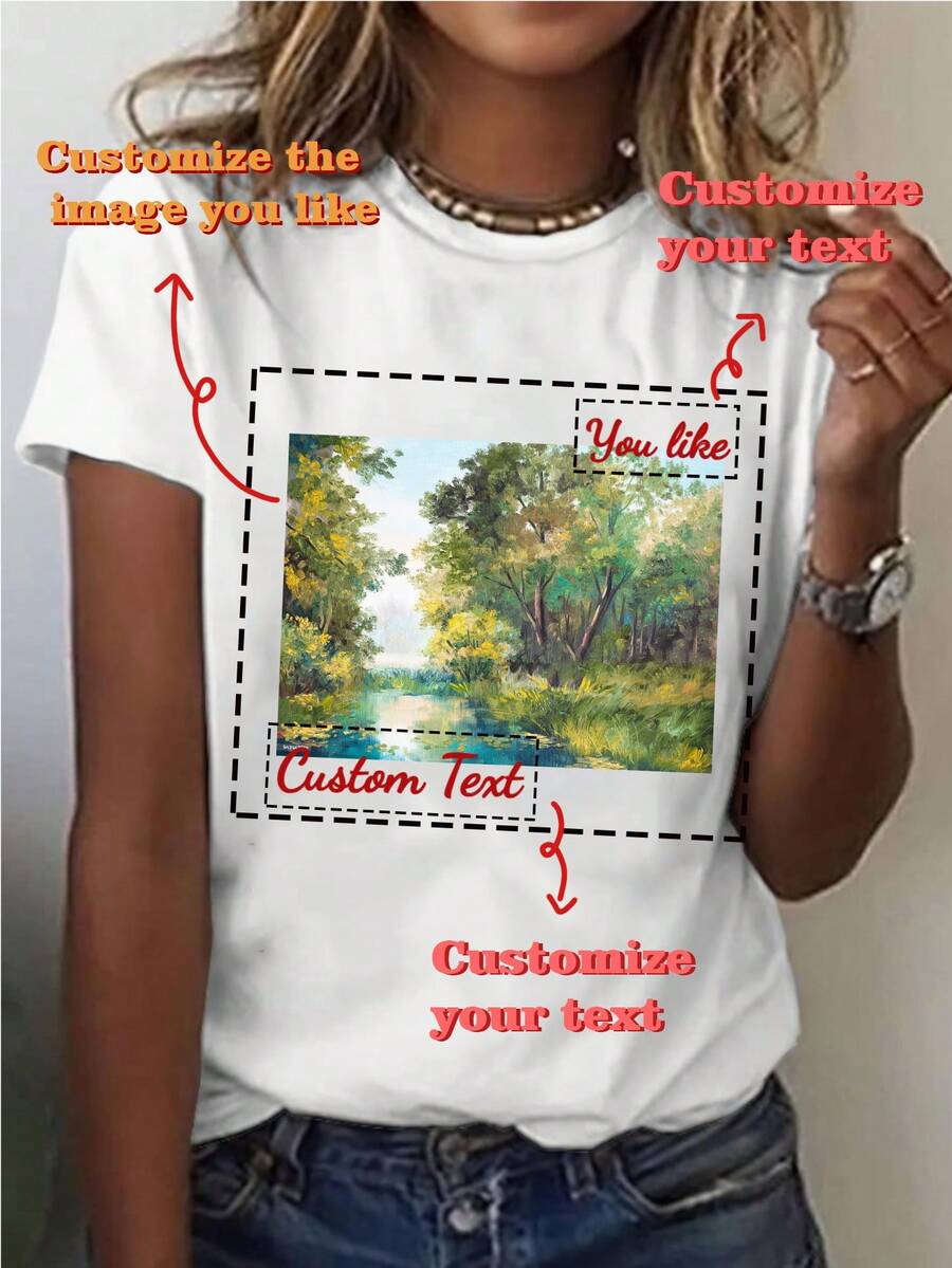 Áo phông nữ tùy chỉnh - Thiết kế áo phông in hình cá nhân hóa ở mặt sau bằng cách thêm hình ảnh và văn bản của riêng bạn. - trắng - Xem 1