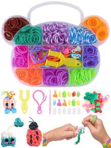 Kit de bandas de lona con cajas con diseño de mariposa/oso/conejo - Bandas de goma premium para manualidades creativas de DIY, joyería y accesorios de moda - Regalo de cumpleaños ideal para niños y niñas, que fomenta la imaginación y la creatividad