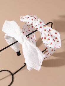 2 Băng đô tai thỏ in họa tiết dâu tây cho nữ, nơ vải tươi tối giản - Nhiều màu - Xem 3