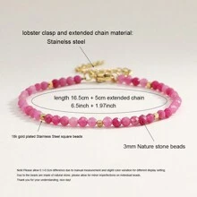 1 件简约 3 毫米刻面天然石珠可调节手链，方钠石、绿松石、紫水晶、天河石、月光石，适合日常佩戴和节日礼物 - 多色 - 查看 5
