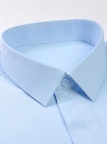 Men's Formal Dress Shirts Hidden Button Front French Cuffs Shirt Random Metal Cufflinks - Blue - View 3