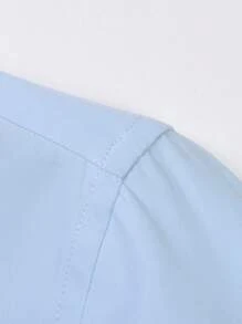 Men's Formal Dress Shirts Hidden Button Front French Cuffs Shirt Random Metal Cufflinks - Blue - View 4