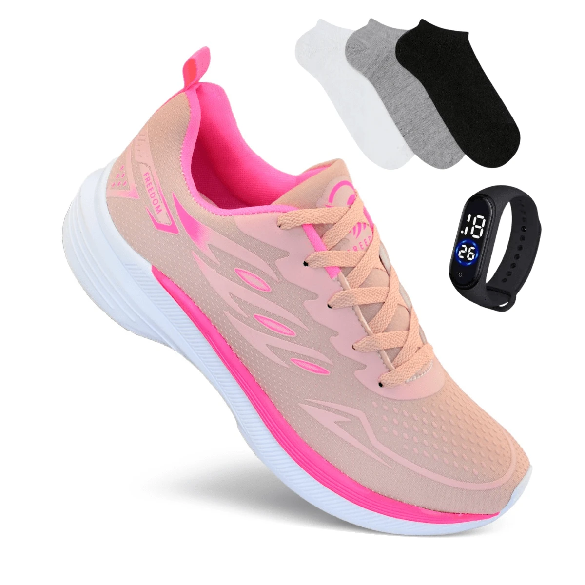 Women's Sports Shoes + Watch + Socks Gym Running Training Walking Light Comfortable - HOA HỒNG VÀ HỒNG - Xem 1