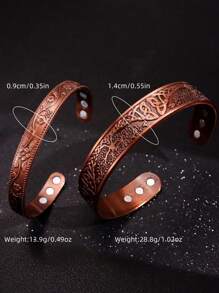 1 pieza Conjunto de brazalete magnético y anillo con diseño de flor vintage, para proteger la salud y prevenir lesiones, brazalete magnético ajustable de cobre antiguo enchapado para hombres y mujeres