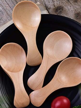 1pc Mini Wood Spoon, Short Handle Seasoning Spoon, Ice Cream Scoop, Dessert Spoon, Milk Powder Spoon, Tea Spoon, Kitchen