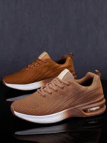 Men Color Blocking Gradient Knit Lace-Up Air Cushion Sneakers,Comfortable Breathable And Shock-Absorbing Outdoor Running Shoes,Suitable For Outdoor Sports, Jogging&Fitness&Walking
