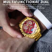 Reloj para hombre con esfera roja, 50m de acero inoxidable 316 resistente al agua - Movimiento automático de cuarzo importado de Japón - Calendario de domingo en inglés de batería de larga duración de alta duración con calendario preciso, regalo de cumpleaños, esposo, Día del Padre, recuerdo de boda, regreso a clases, esenciales