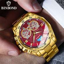 Reloj para hombre con esfera roja, 50m de acero inoxidable 316 resistente al agua - Movimiento automático de cuarzo importado de Japón - Calendario de domingo en inglés de batería de larga duración de alta duración con calendario preciso, regalo de cumpleaños, esposo, Día del Padre, recuerdo de boda, regreso a clases, esenciales