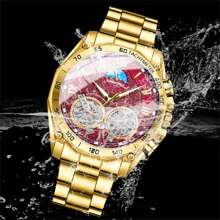Reloj para hombre con esfera roja, 50m de acero inoxidable 316 resistente al agua - Movimiento automático de cuarzo importado de Japón - Calendario de domingo en inglés de batería de larga duración de alta duración con calendario preciso, regalo de cumpleaños, esposo, Día del Padre, recuerdo de boda, regreso a clases, esenciales