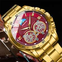 Reloj para hombre con esfera roja, 50m de acero inoxidable 316 resistente al agua - Movimiento automático de cuarzo importado de Japón - Calendario de domingo en inglés de batería de larga duración de alta duración con calendario preciso, regalo de cumpleaños, esposo, Día del Padre, recuerdo de boda, regreso a clases, esenciales
