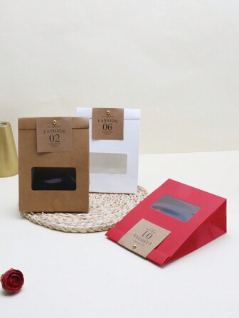 5 件/10 件/20 件带窗口纸质礼品袋、礼品袋、零食袋、婚礼派对礼品袋，适用于饼干、糖果、甜食、零售产品