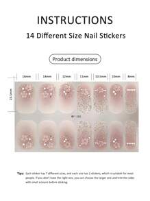 14pcs/Set 1pc Full Nail Polish Sticker, Self-Adhesive Nail Art Sticker, Home DIY Nail Decoration For Women
