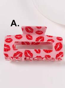 1pc Valentine's Day Pink Printed Rectangular Hair Clip, Anti Slip And Strong To Hold The Chin Hair Clip, Women's Fine Hair Styling Accessory - Multicolor - View 10
