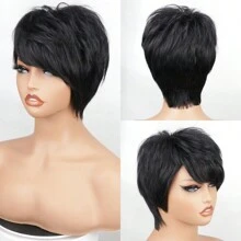 Brazilian Short Human Hair Wigs 6inch Short Straight Pixie Cut Wig Human Hair Full Machine Made Layered Pixie Wigs For Women Wigs P4/ 27 Color Halloween Costumes - Natural Black - View 2