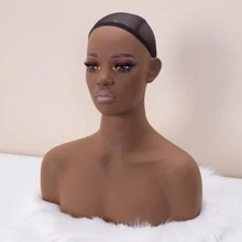 JINGFA PVC Premium Half Body Mannequin Head With Shoulders - Wig Head Stand Perfect For Displaying Wigs, Hats, And Jewelry- Medium Brown Realistic Makeup DH-YH2 - 咖啡棕 - 查看 1