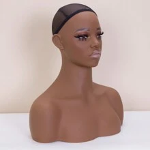 JINGFA PVC Premium Half Body Mannequin Head With Shoulders - Wig Head Stand Perfect For Displaying Wigs, Hats, And Jewelry- Medium Brown Realistic Makeup DH-YH2 - 咖啡棕 - 查看 3