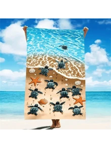 1pc Printed Quick-Dry Sea Turtle Pattern Beach Towel, Suitable For Swimming, Bath, Hotel