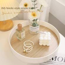 1 pezzo Vassoio decorativo rotondo moderno e minimalista con motivo in legno bianco, adatto per uso quotidiano nel soggiorno, ingresso, regali per donne, per il rientro a scuola