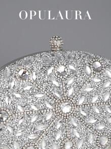 OpulAura 奢华女士闪亮水晶装饰迷你盒式手拿包，迷人水钻晚宴手提包适合正式活动、派对、婚礼 - 配有可拆卸链条、时尚派对包，非常适合派对、婚礼、舞会、晚宴/宴会、必备婚礼物品，与毕业礼服、舞会礼服、迷人水钻包完美搭配