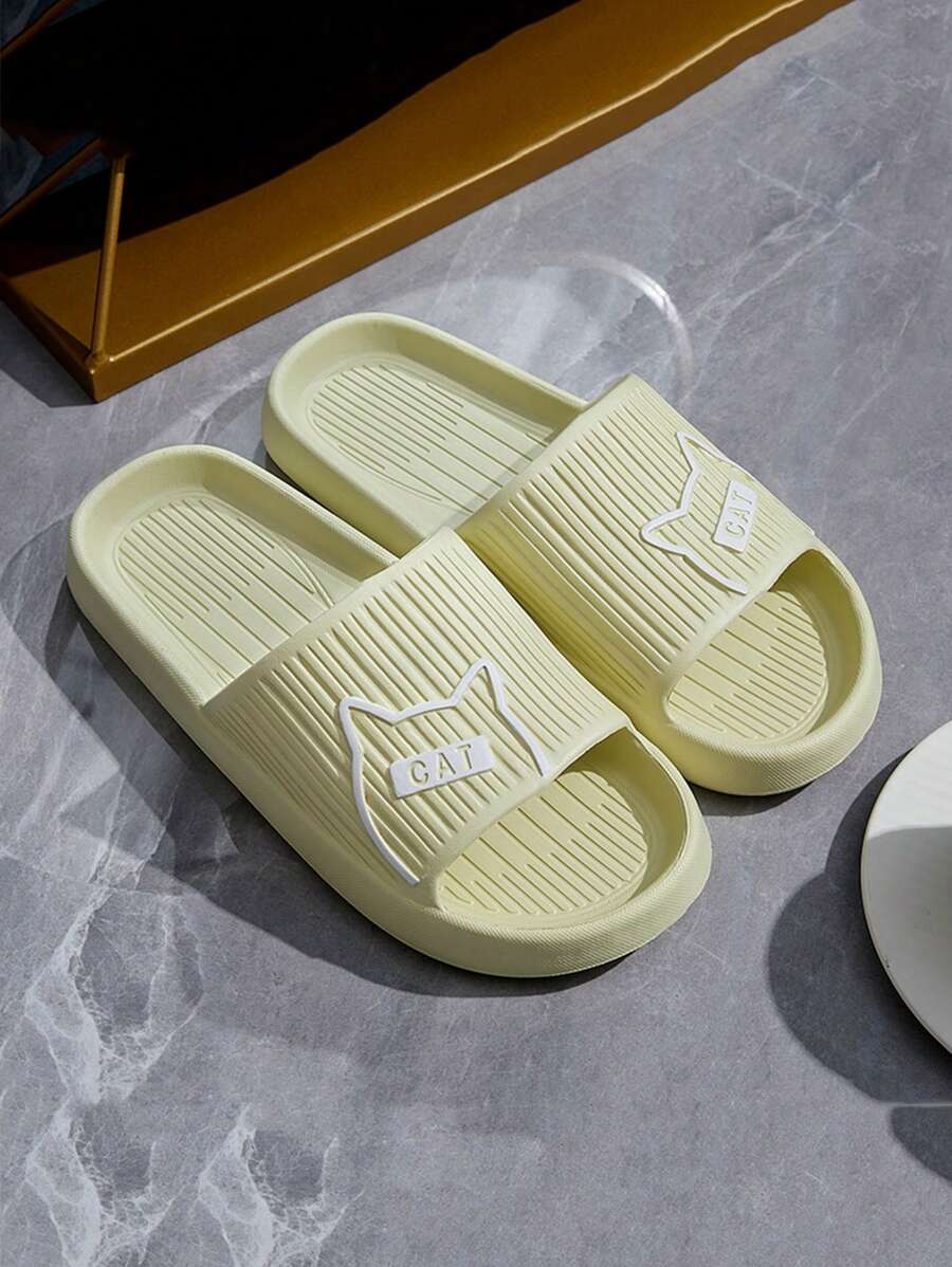 1 Paar Damen Kunststoff Pantoffeln, rutschfeste Badezimmer Slides, flache offene Sandalen, süße Katzen-Form Pantoffeln, Lässig Hausschuhe, modische Paar Outdoor Pantoffeln, einfache leichte EVA Sandalen - hellgrün - Übersicht 1