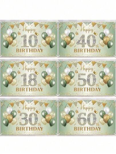 TYFYO 1 件生日派对背景布派对装饰横幅周年生日派对背景装饰水钻数字绿色背景乡村风格派对装饰从 1 岁生日到 90 岁生日、圣诞节