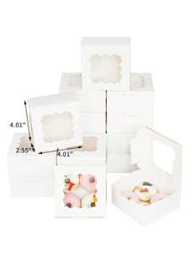 5pcs/10pcs Valentine's Day Macaroon Bakery Box, Dessert Box With Window, Cookie Box, Small Snack Box, Mini Cake Box, Suitable For Sweets, Strawberry, Pastry, Candy Packaging