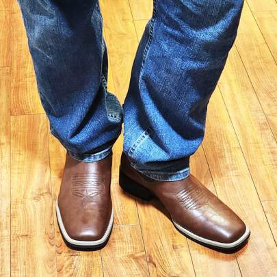 Western Cowboy Boots For Men - Mens Square Toe Chelsea Boots Ankle Cowboy Boots For Men Casual Retro Stylish Boots Brown
