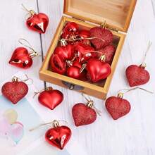 12pcs Classic Plastic Heart Shaped Ornaments, 1.77 Inch Matte And Glossy Red Hanging Decorations, Suitable For Valentine's Day, Mother's Day, New Year, Parties And Weddings, Indoor And Outdoor Decor Best Gifts Birthday - Multicolor - View 4