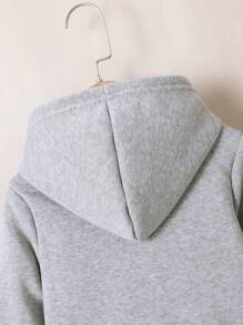 年轻女孩刺猬印花连帽羊毛运动衫和运动裤休闲套装，秋冬 - 灰色 - 查看 5