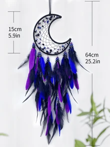 1 Pc Moon Faux Pearl Crystal Chip Dream Catcher Wall Hanging Decor, Handmade Wind Chime Suitable For Home, Study, Balcony, Wedding Party Decoration (Feather Is Artificial) Festival Decoration Rama, Home Decor, Room Decor, Wall Decor Gifts Birthday Graduation