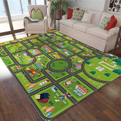 1 pieza Alfombra de juego de estilo juguetón, diseño de alfombra de coche, apta para coches y trenes de juguete, respaldo antideslizante, manta divertida, regalo ideal para cuarto de juegos o dormitorio de niños, alfombra de juego para fiestas, reuniones y vacaciones