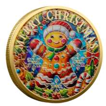 圣诞老人举着“圣诞快乐，新年快乐”的旗帜。姜饼人拥抱，圣诞袜，挑战币 - 金色 - 查看 10