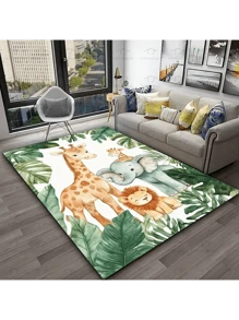 Tapis de zone animaux de safari de la jungle - Tapis en polyester lavable pour bureau, chambre, salon, cuisine, velours cristal, motif forêt girafe éléphant zèbre, tapis cadeau - Multicolore - Voir 3