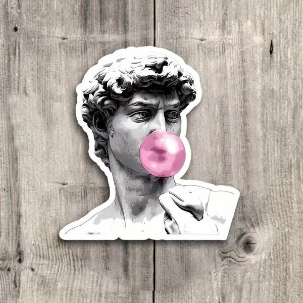 3-Inch "Statue Of David With Bubble Gum Vinyl Sticker – Ideal For Laptops, Water Bottles, Journals, And Art Lovers' Spaces | Great For Art Enthusiasts, History Buffs, And Humor Fans | Perfect Gift For Friends, Students, And Art Lovers | Fun And Classic Sticker For Art-Themed Decor And Quirky Humor"