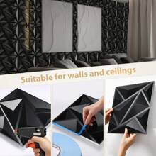 3D Wall Panel For Interior Wall Decoration, Water- And Oil-Resistant, PVC, Geometric Textured Wall Panel For Living Rooms, Halls, Bedrooms, Hotels, Offices, Black/White, 30 Cm X 30 Cm (Incl. Roll Of Wall Tape)