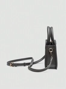 1 件女士纯色方形单肩手提包，适合日常使用 - 灰色 - 查看 3