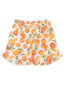 Ame Kids Girls' Button-Down Blouse And Ribbed Shorts Set - 橘色 - 查看 3
