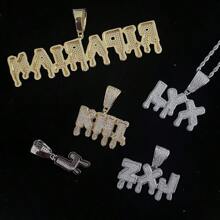 Bling Hip Hop 方晶锆石定制首字母名字皇冠水滴吊坠项链男女珠宝生日礼物，银色，时尚，多彩，复古，时髦，简约，Y2k，2000 年代时尚，定制，个性化，独特，适合他的理想礼物，适合她，她，男朋友，女朋友，爸爸，妈妈，家人，朋友，周年纪念，生日，毕业典礼，舞会，派对，女士珠宝 - 彩色 - 查看 4
