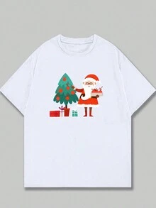 Premium Comfort Cotton T-Shirt Printed Unisex Breathable Christmas Style T-Shirt - 奶油色 - 查看 1