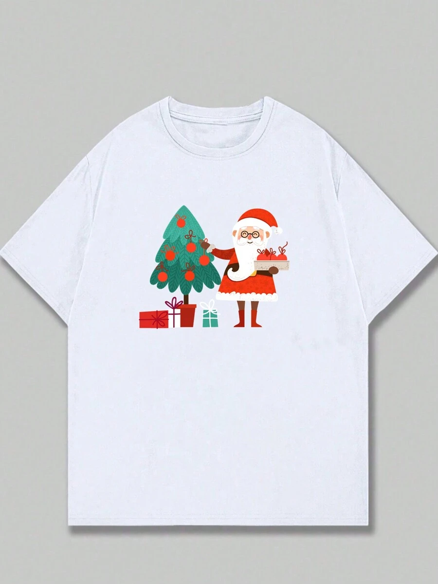Premium Comfort Cotton T-Shirt Printed Unisex Breathable Christmas Style T-Shirt - 奶油色 - 查看 1