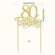 1pc 60th/30th/40th/50th/70th/80th Birthday Cake Decoration, Shiny Happy Birthday Cake Topper Set, Birthday Party Supplies - Gold - View 13