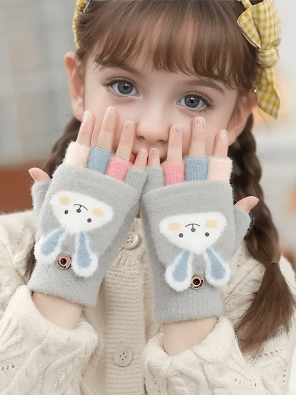 1 Pair Rabbit Design Fingerless Gloves, Warm Soft Comfortable Cute, Suitable For Outdoor Activities And Daily Wear, Autumn/Winter