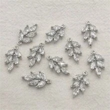 5pcs Copper Zirconia Stone Leaf Pendant Charms, DIY Necklace Earring Tassel Jewelry Accessories